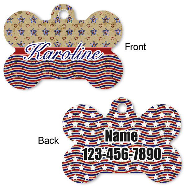 Vintage Stars & Stripes Bone Shaped Dog ID Tag - Large - Approval