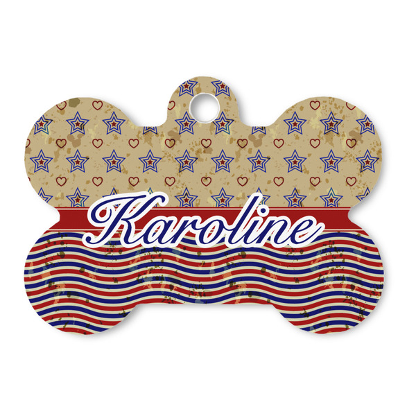 Custom Vintage Stars & Stripes Bone Shaped Dog ID Tag (Personalized)