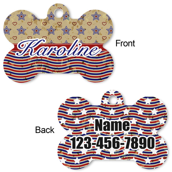 Vintage Stars & Stripes Bone Shaped Dog Tag - Front & Back
