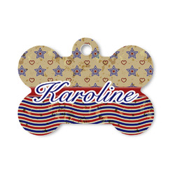 Vintage Stars & Stripes Bone Shaped Dog ID Tag - Small (Personalized)