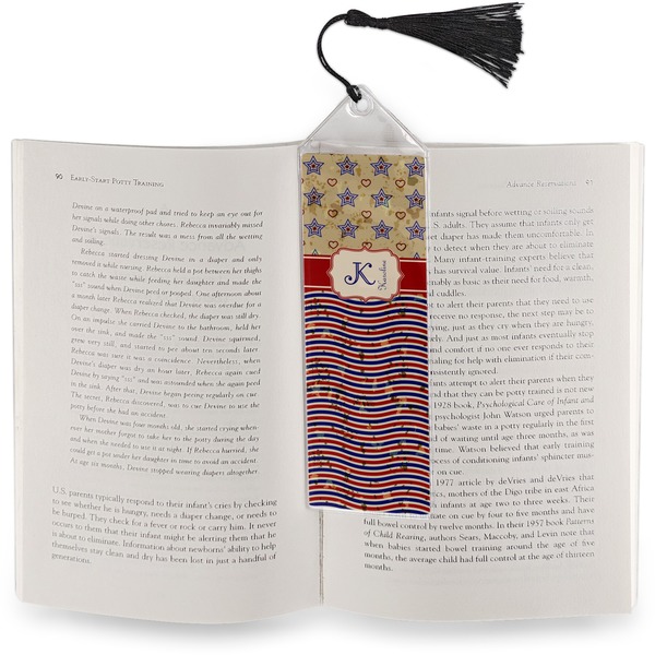 Vintage Stars & Stripes Bookmark with tassel - In book