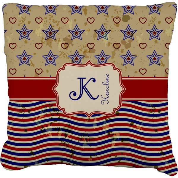 Custom Vintage Stars & Stripes Faux-Linen Throw Pillow 18" (Personalized)