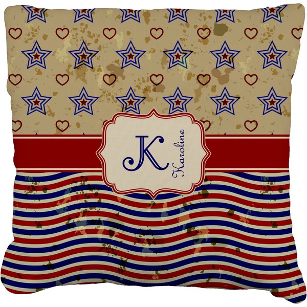 Custom Vintage Stars & Stripes Faux-Linen Throw Pillow 20" (Personalized)
