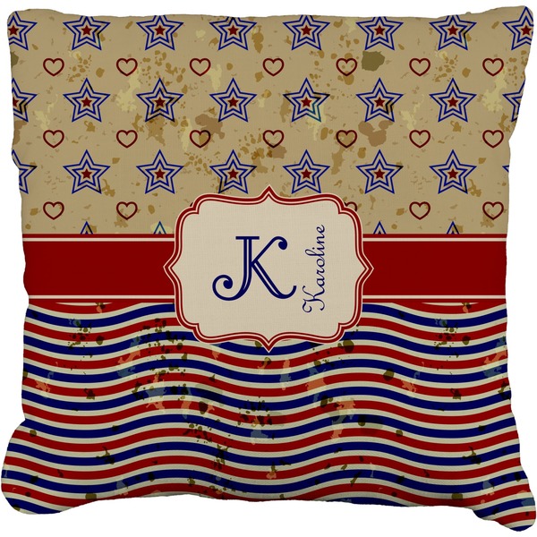 Custom Vintage Stars & Stripes Faux-Linen Throw Pillow 26" (Personalized)