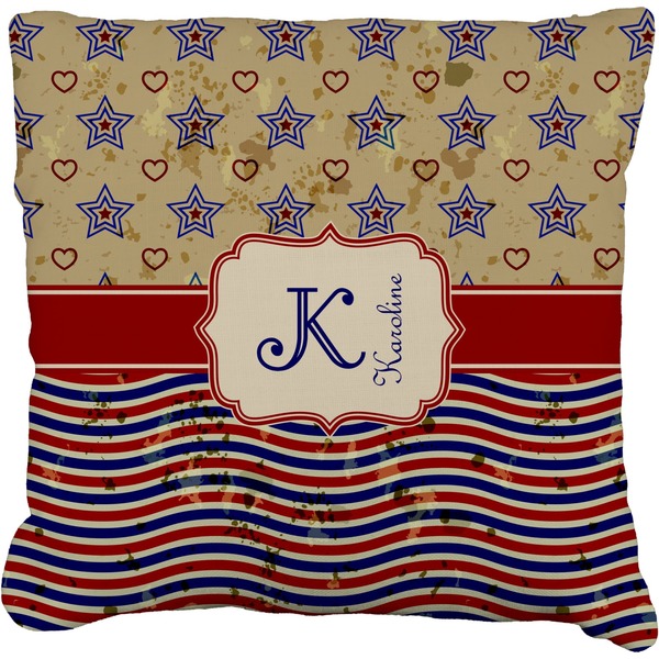 Custom Vintage Stars & Stripes Faux-Linen Throw Pillow (Personalized)