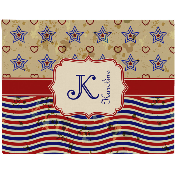 Custom Vintage Stars & Stripes Woven Fabric Placemat - Twill w/ Name and Initial