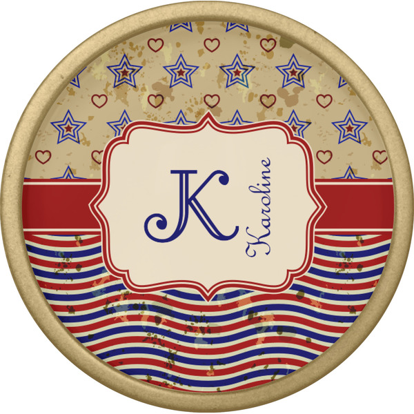 Vintage Stars & Stripes Cabinet Knob - Gold - Front