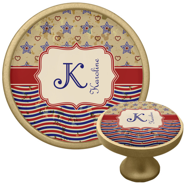 Custom Vintage Stars & Stripes Cabinet Knob - Gold (Personalized)