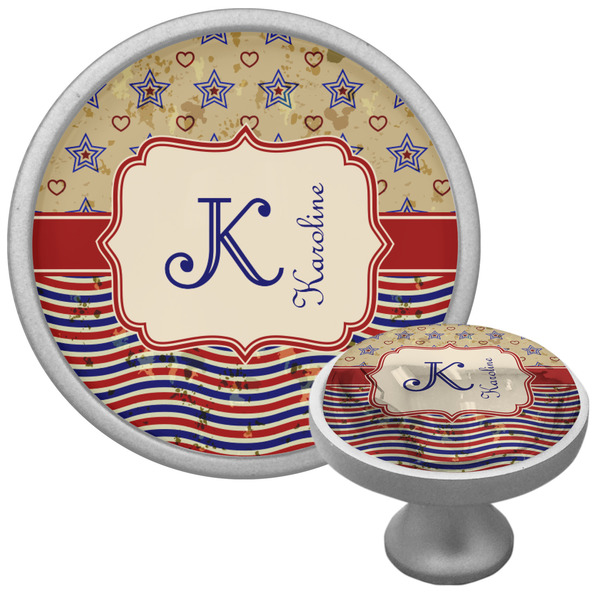 Custom Vintage Stars & Stripes Cabinet Knob (Silver) (Personalized)