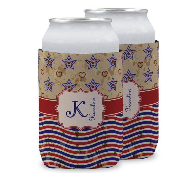 Custom Vintage Stars & Stripes Can Cooler (12 oz) w/ Name and Initial