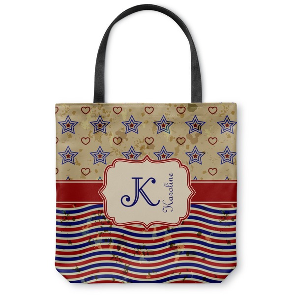 Custom Vintage Stars & Stripes Canvas Tote Bag - Medium - 16"x16" (Personalized)