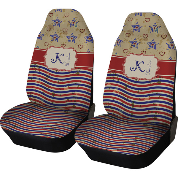 Custom Vintage Stars & Stripes Car Seat Covers (Set of Two) (Personalized)