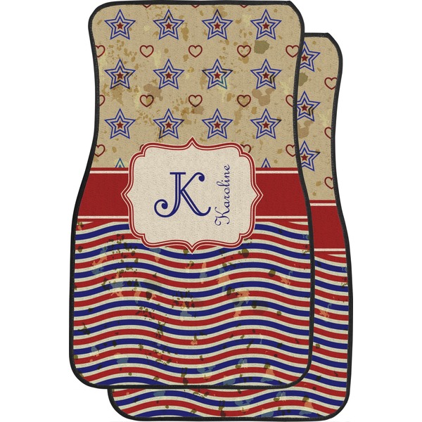 Custom Vintage Stars & Stripes Car Floor Mats (Front Seat) (Personalized)
