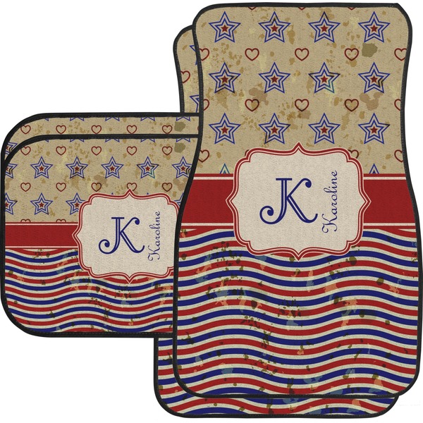 Custom Vintage Stars & Stripes Car Floor Mats Set - 2 Front & 2 Back (Personalized)