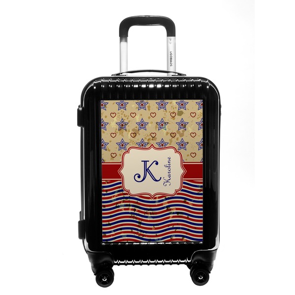 Custom Vintage Stars & Stripes Carry On Hard Shell Suitcase (Personalized)