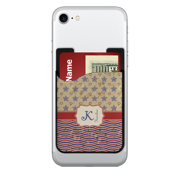 Custom Vintage Stars & Stripes 2-in-1 Cell Phone Credit Card Holder & Screen Cleaner (Personalized)