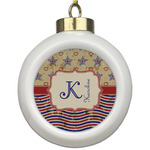 Vintage Stars & Stripes Ceramic Ball Ornament (Personalized)