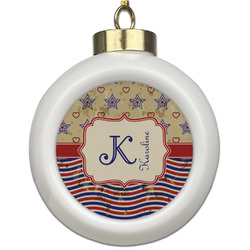 Vintage Stars & Stripes Ceramic Ball Ornament (Personalized)