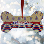 Vintage Stars & Stripes Ceramic Dog Ornament w/ Name and Initial