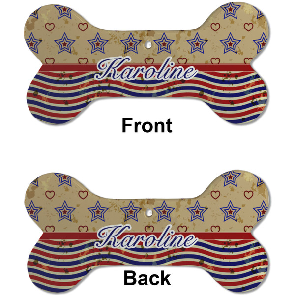 Vintage Stars & Stripes Ceramic Flat Ornament - Bone Front & Back (APPROVAL)