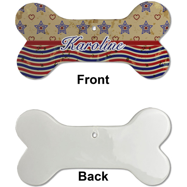 Vintage Stars & Stripes Ceramic Flat Ornament - Bone Front & Back Single Print (APPROVAL)