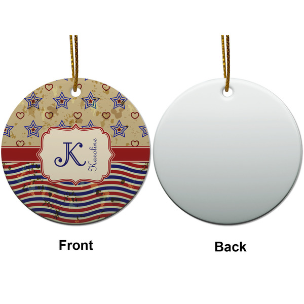 Vintage Stars & Stripes Ceramic Flat Ornament - Circle Front & Back (APPROVAL)