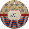 Vintage Stars & Stripes Round Ceramic Ornament w/ Name and Initial