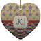 Vintage Stars & Stripes Heart Ceramic Ornament w/ Name and Initial