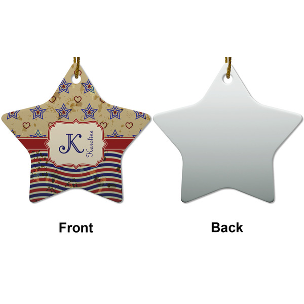 Vintage Stars & Stripes Ceramic Flat Ornament - Star Front & Back (APPROVAL)