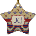 Vintage Stars & Stripes Star Ceramic Ornament w/ Name and Initial