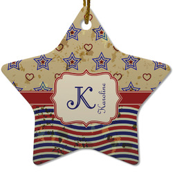Vintage Stars & Stripes Star Ceramic Ornament w/ Name and Initial