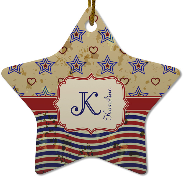 Vintage Stars & Stripes Ceramic Flat Ornament - Star (Front)