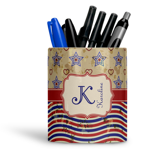 Custom Vintage Stars & Stripes Ceramic Pen Holder