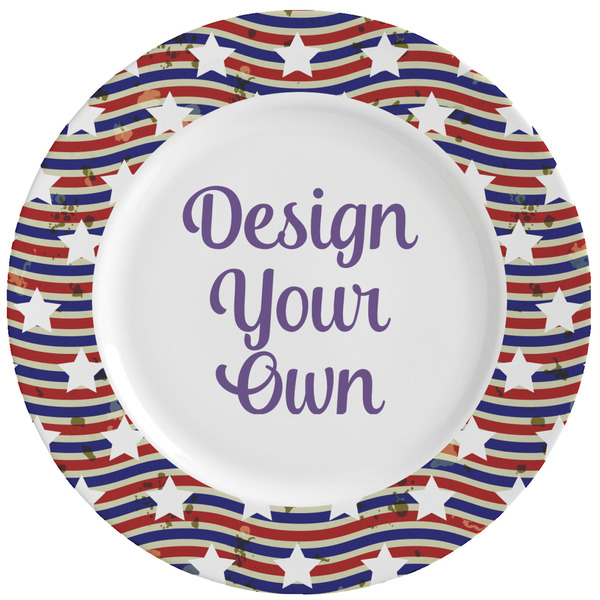 Custom Vintage Stars & Stripes Ceramic Dinner Plates (Set of 4) (Personalized)