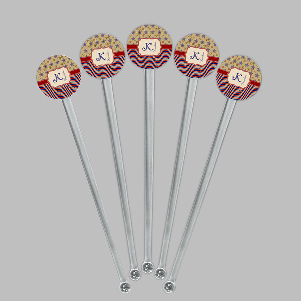 Vintage Stars & Stripes Clear Plastic 7" Stir Stick - Round - Fan View
