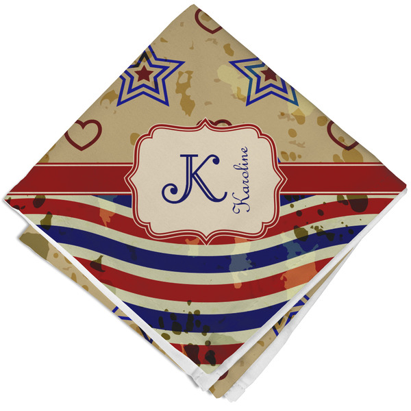 Custom Vintage Stars & Stripes Cloth Cocktail Napkin - Single w/ Name and Initial