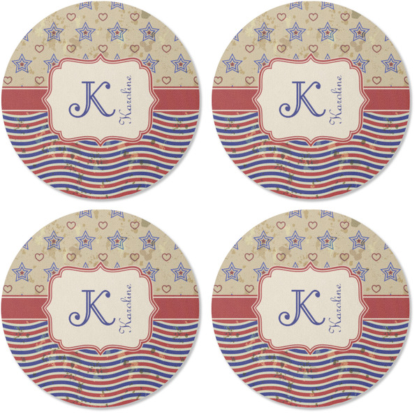 Vintage Stars & Stripes Coaster Round Rubber Back - Apvl