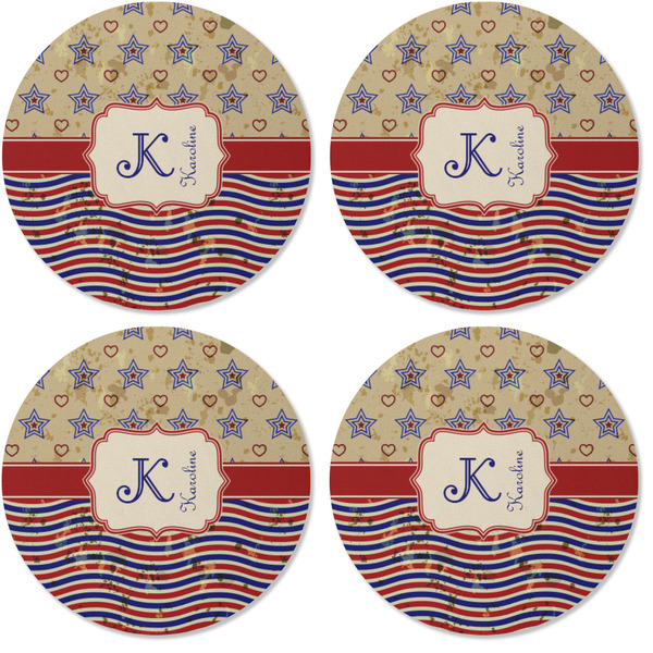 Vintage Stars & Stripes Coaster Round Rubber Back - Apvl