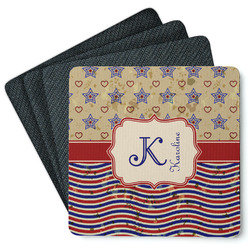Vintage Stars & Stripes Square Rubber Backed Coasters - Set of 4 (Personalized)