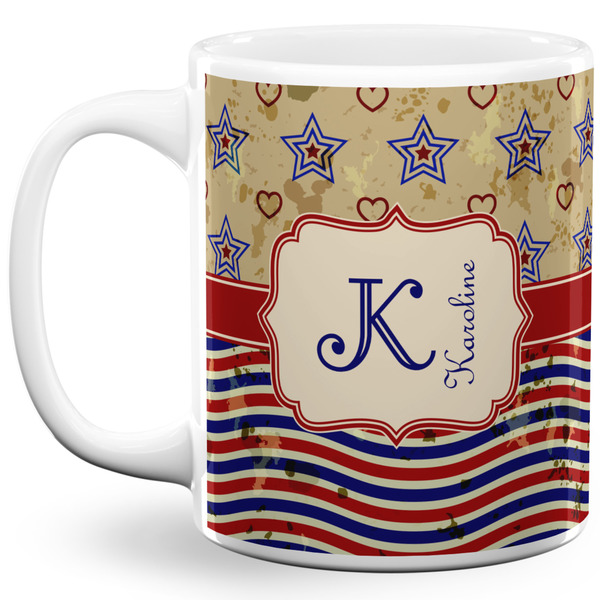 Custom Vintage Stars & Stripes 11 Oz Coffee Mug - White (Personalized)