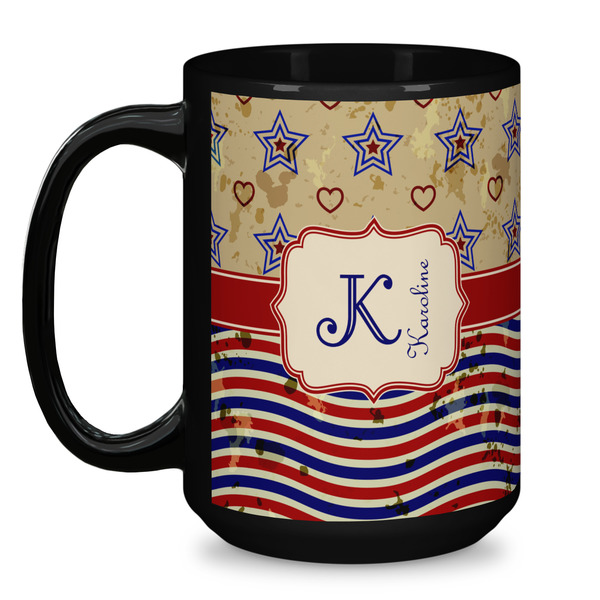 Vintage Stars & Stripes Coffee Mug - 15 oz - Black
