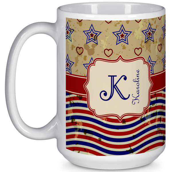 Custom Vintage Stars & Stripes 15 Oz Coffee Mug - White (Personalized)
