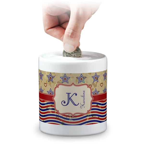 Custom Vintage Stars & Stripes Coin Bank (Personalized)