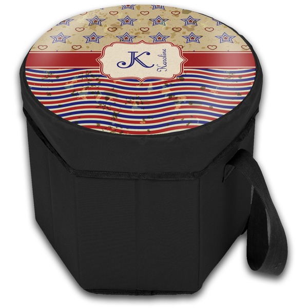 Vintage Stars & Stripes Collapsible Personalized Cooler & Seat (Closed)