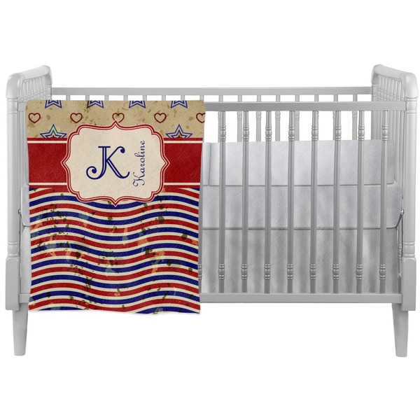 Custom Vintage Stars & Stripes Crib Comforter / Quilt (Personalized)