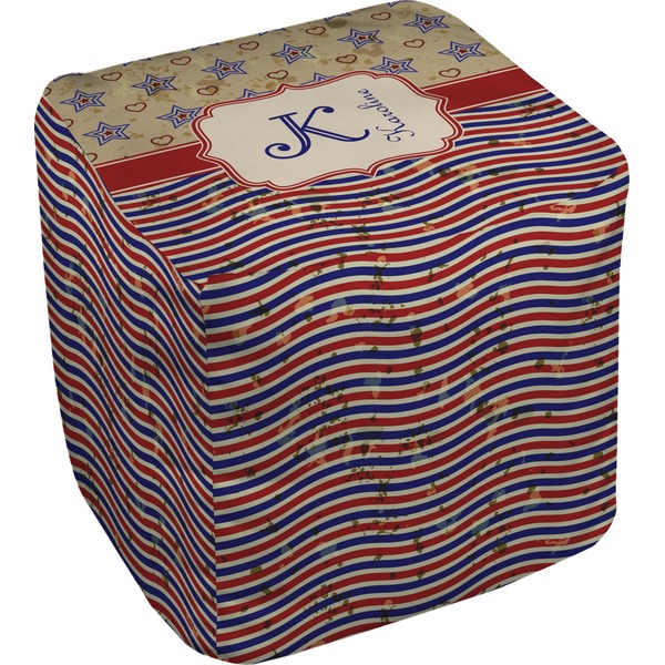 Custom Vintage Stars & Stripes Cube Pouf Ottoman - 13" (Personalized)