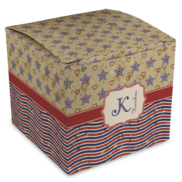 Custom Vintage Stars & Stripes Cube Favor Gift Boxes (Personalized)