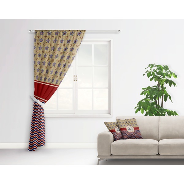 Vintage Stars & Stripes Curtain With Window and Rod - in Room Matching Pillow