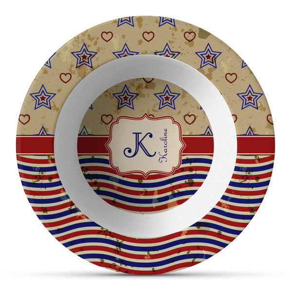 Custom Vintage Stars & Stripes Plastic Bowl - Microwave Safe - Composite Polymer (Personalized)
