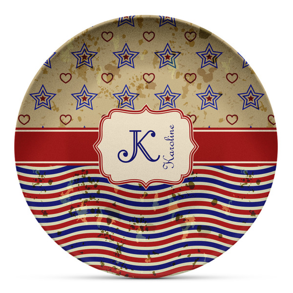 Custom Vintage Stars & Stripes Microwave Safe Plastic Plate - Composite Polymer (Personalized)